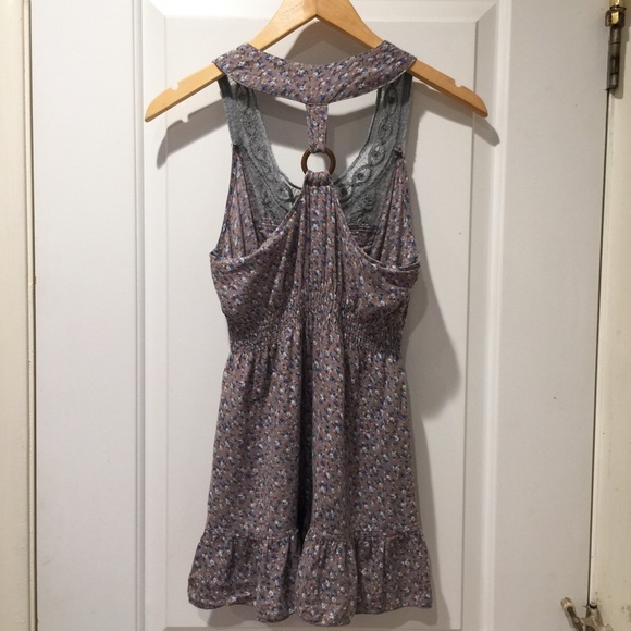 Grey Floral Ruffle Tunic Small with Metallic Beads - Picture 3 of 8